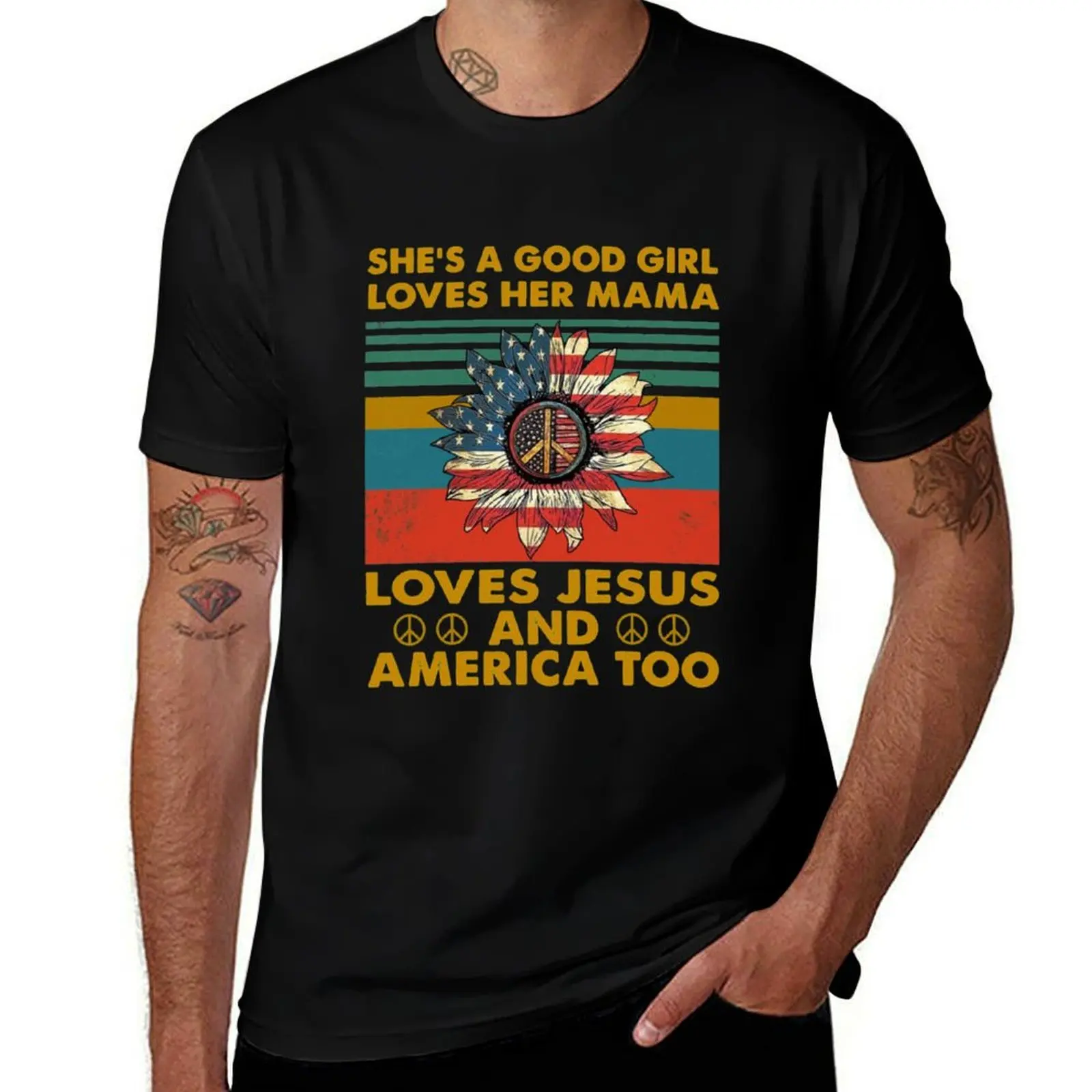 

Vintage Hippie She is a Good Sunflower Girld Lovers Her Mama Loves Jesus and America Too T-Shirt t shirts with prints T-Shirt