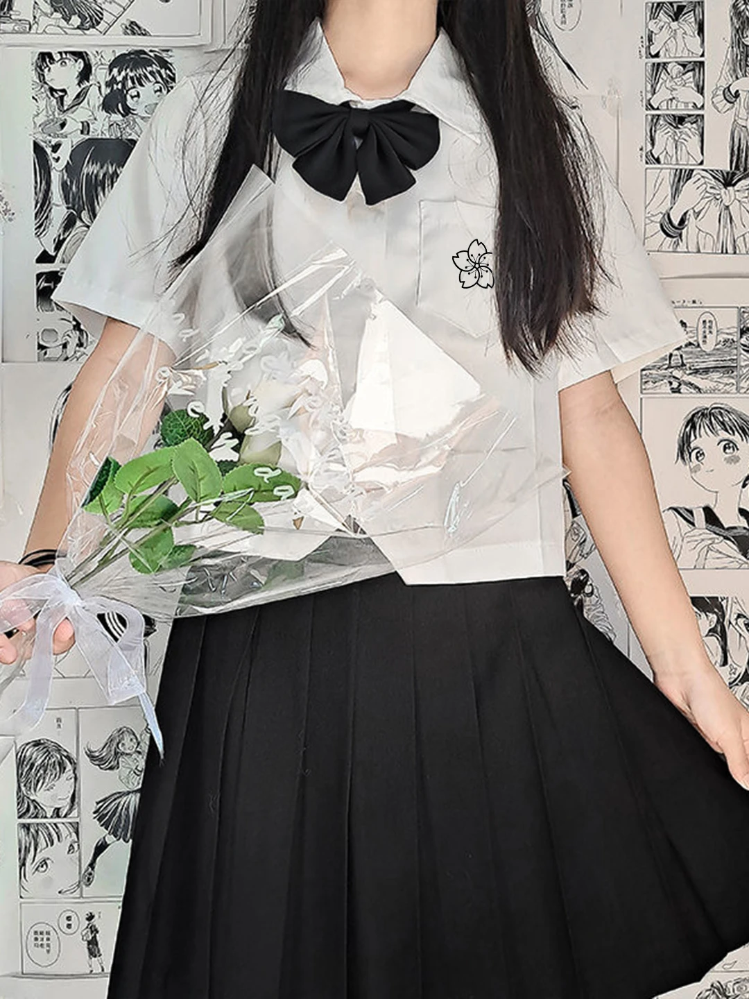 الأبيض ort Sve irt JK orm Sle بلوزة صيفية صغيرة الحجم للمدرسة orm منقوشة تنورة مجموعة سيدة تخفيف Sle