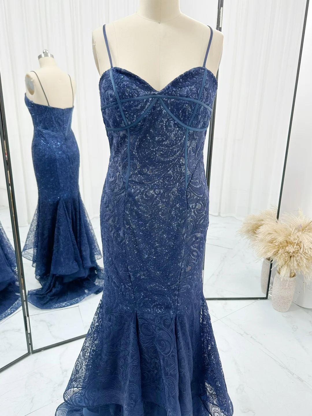 Tibetan Blue Light Luxury Tube Top Camisole Party High -End Sensor Mermaid Dress M1157