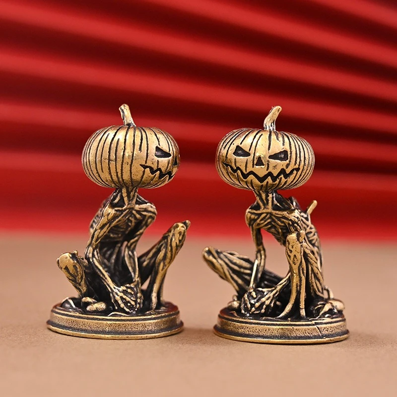 1 Piece Vintage Brass Pumpkin Monster Statue Ornament Suitable Office, Home, Desktop, Halloween and Christmas Parties, Gift
