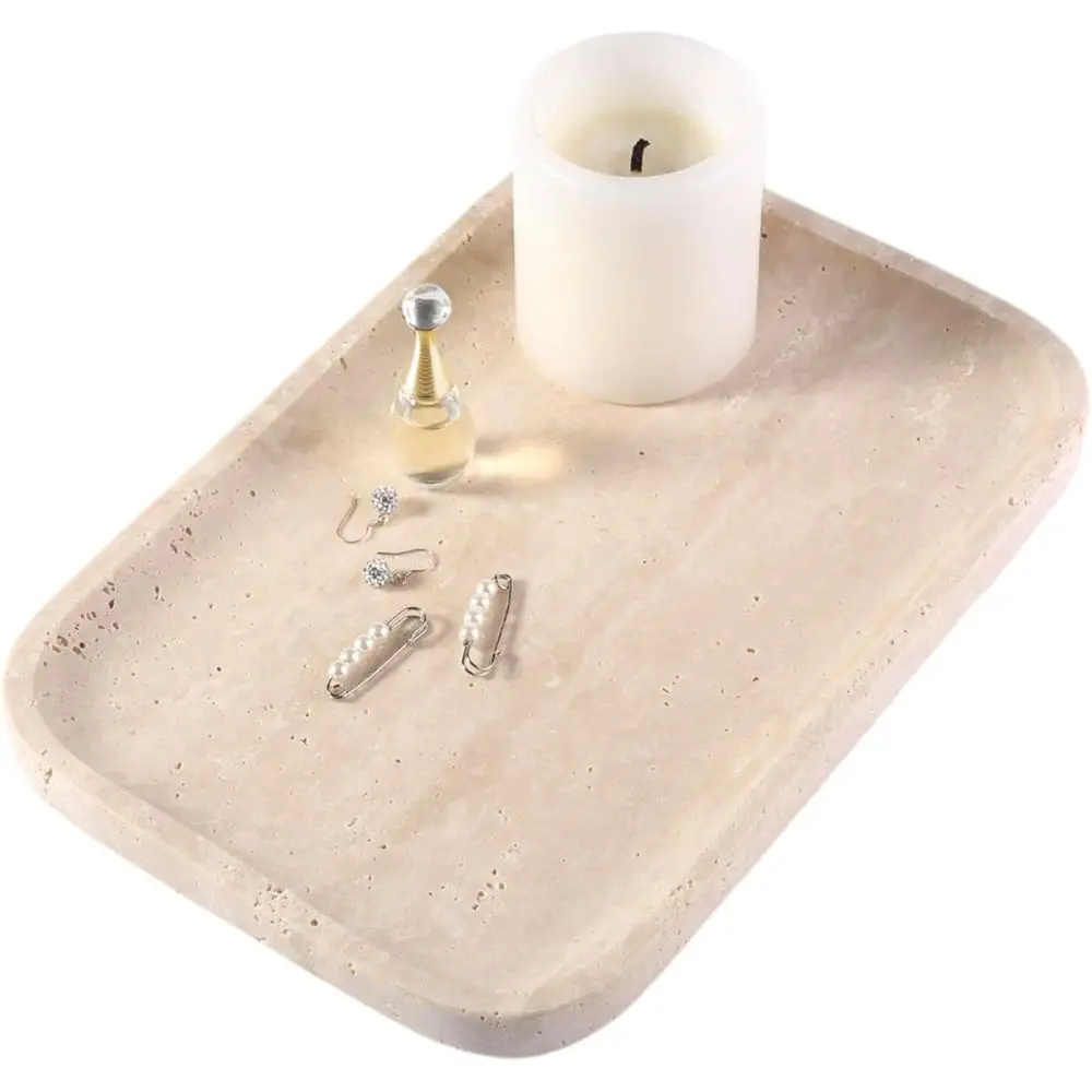 

Marble Vanity Tray or Drer Organizer, Travertine Bathroom Tray Countertop, Beige Decorative Serving Trays, Kitchen Sink Storage,