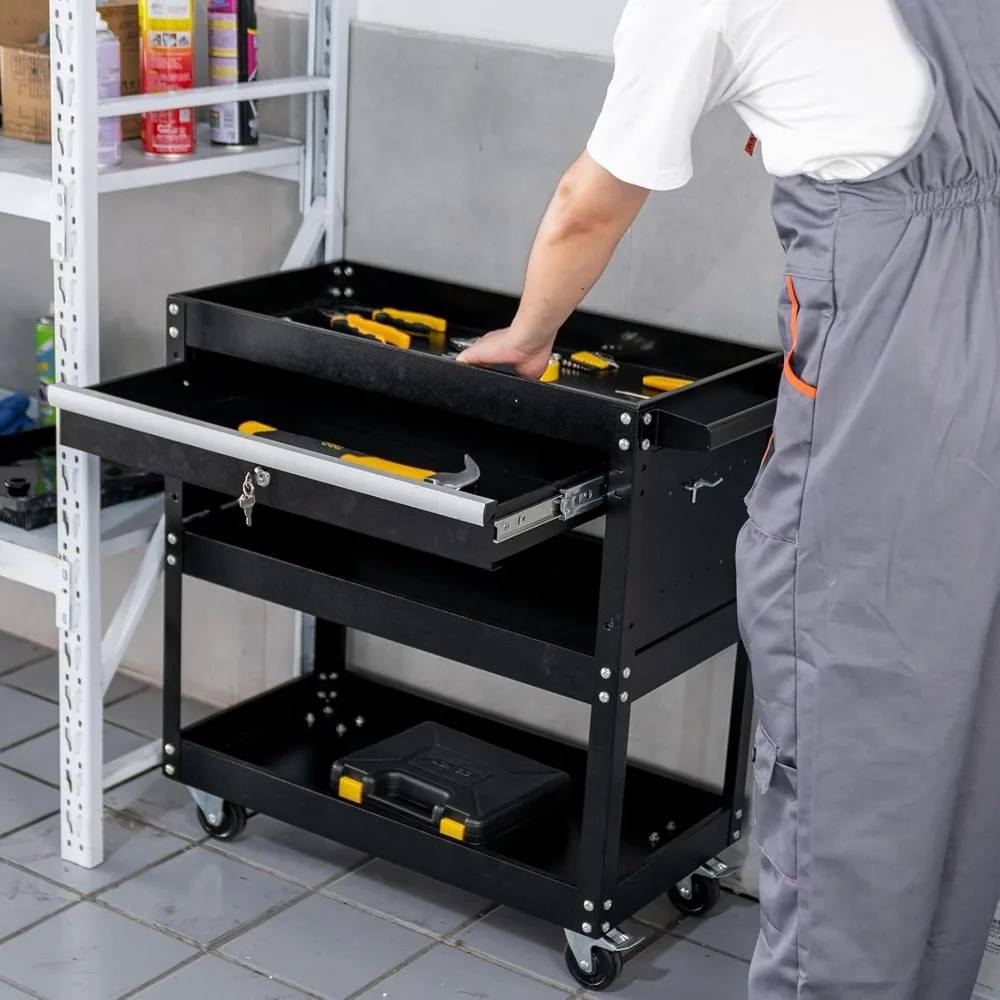 SUN & SUMMER Tool Chest with Wheels, Rolling 3-Tier Tool Box with Wheels 330 LBS Capacity Heavy Duty Utility Industrial