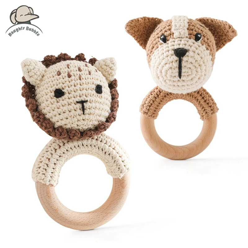 DIY Crochet Rattle Ring Baby Teether Safe Wooden Toys Mobile Pram Crib Soother Bracelet Teether Set Baby Product Newborn Gifts