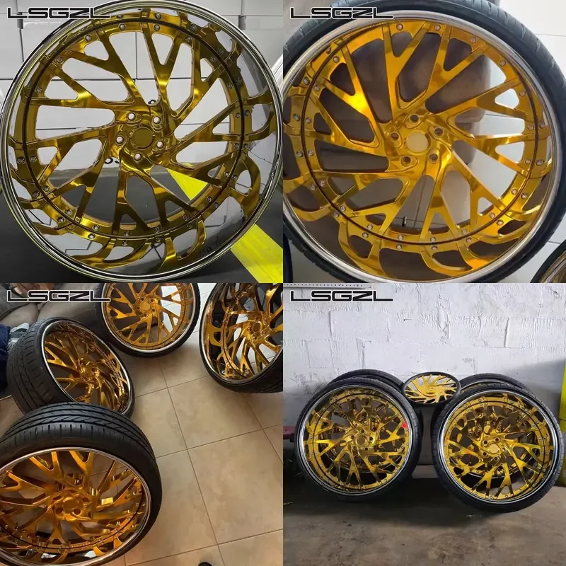 Rines de Aleación Forjada en Oro Rosa Pulido de 2 y 3 Piezas Personalizados de 22, 24 y 26 Pulgadas para Camioneta Chevy C10, Cutlass, Impala, Monte