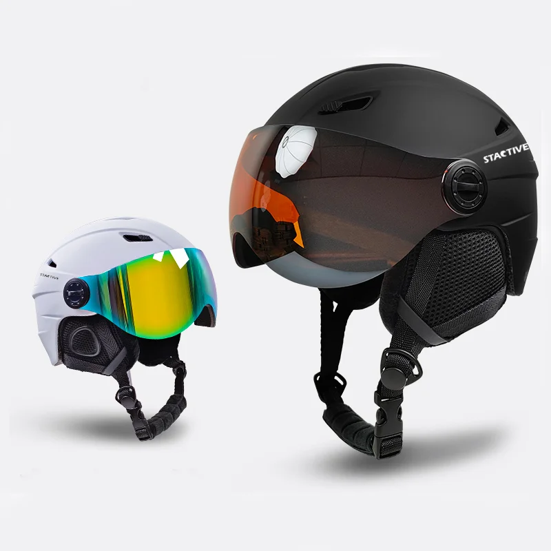 Venta caliente CE EN 1077 casco de esquí certificado con lente adultos transpirable seguridad casco de nieve cabeza protectora casco de Snowboard