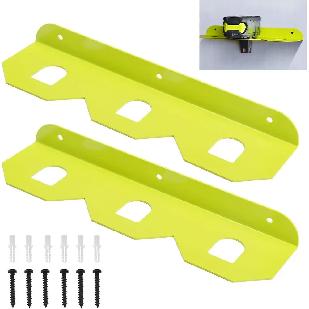 

2-Piece Metal 18V Battery Wall Mount Rack with 3 Slots for Battery Storage, Organizer with Screws and Drywall Anchors, Green
