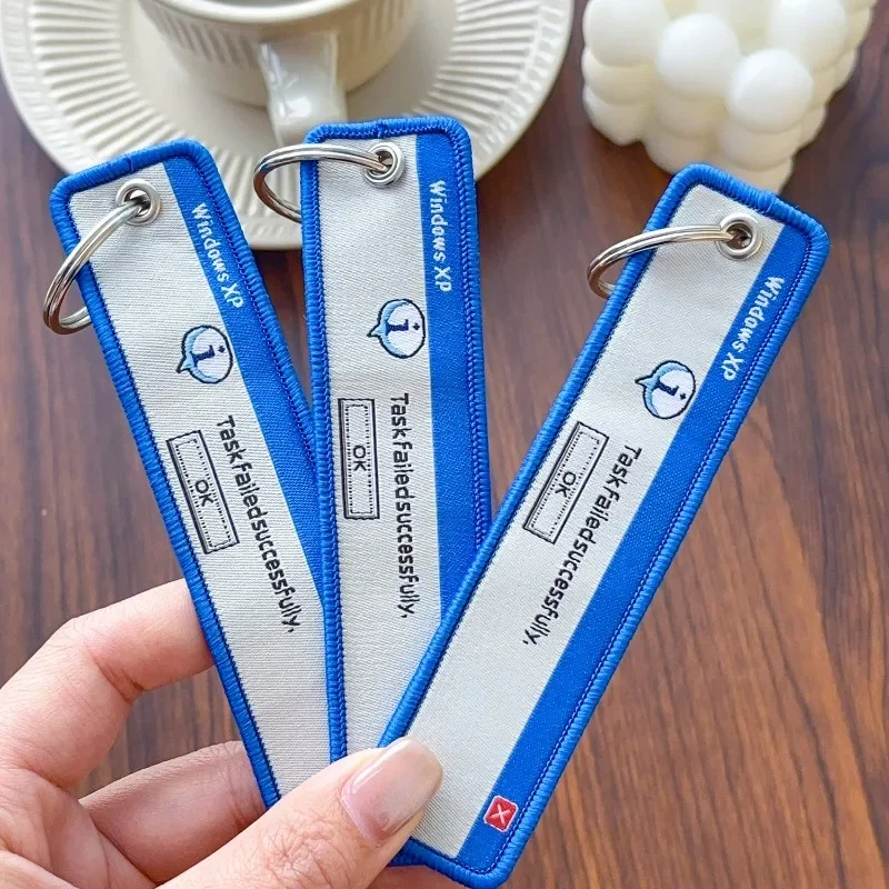 1/2Pcs Embroidery Key Fobs Funny Warning Sign Task Failed Successfully Key Ring for Backpack Handbag Hangings Keychains Pendants