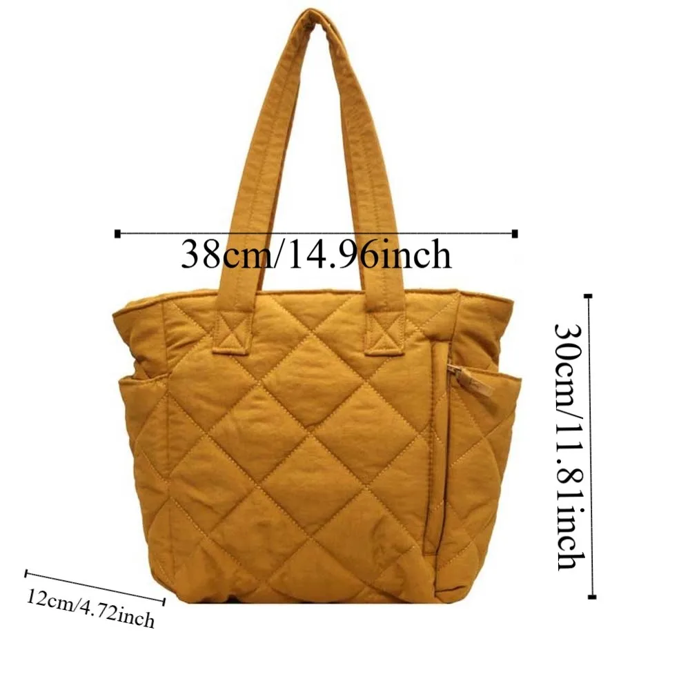 حقيبة حمل قطنية مبطنة ذات سعة كبيرة، حقيبة كتف Lingge ناعمة بلون سادة، حقيبة تخزين سميكة، حقيبة يد للتنقل يوميًا #6