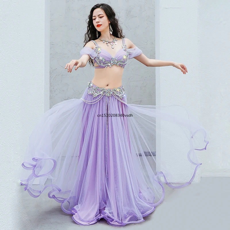 

Oriental Dancing Competition Clothing Belly Dance Suit Diamond-Studded Sling Bra Split Big Swing Skirt Performance Clothes Set