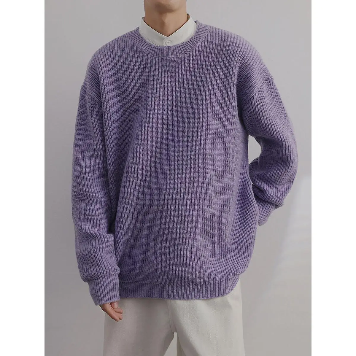 

Коврик Cleanfit, корейский дизайн, вязаный свитер с разрезом, модный мужской вязаный свитер с ленивым рукавом, осень-зима, повседневная одежда