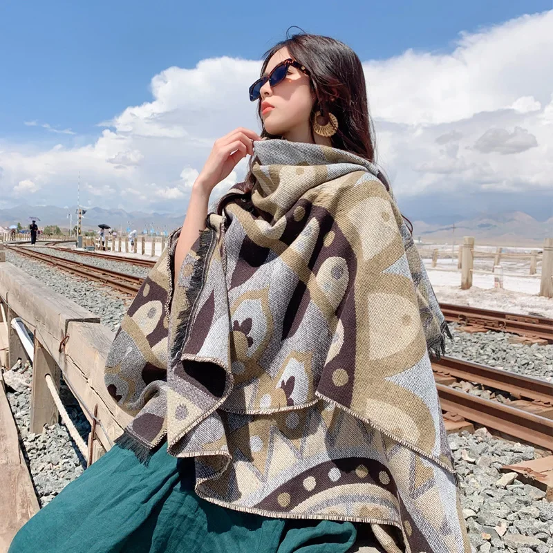 Poncho Cape Autumn and Winter Scarves Women's Travel Shawl Imitation Cashmere European and American Ethnic Style Split Cloak P5