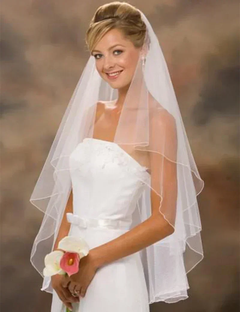 New Arrival Wedding Accessories Two Layer Ribbon Edge White Ivory Wedding Veils Bridal Veil Comb