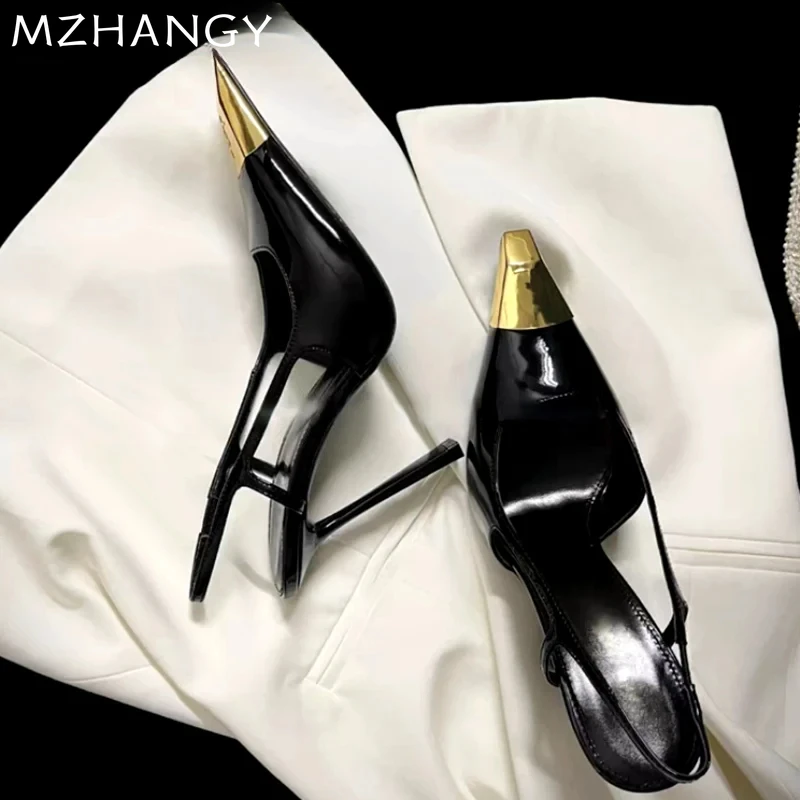 أحذية نسائية فاخرة بكعب عالٍ بمقدمة مدببة صنادل أنيقة شباشب من الخلف شباشب للحفلات شباشب ماركة جديدة شرائح Mujer