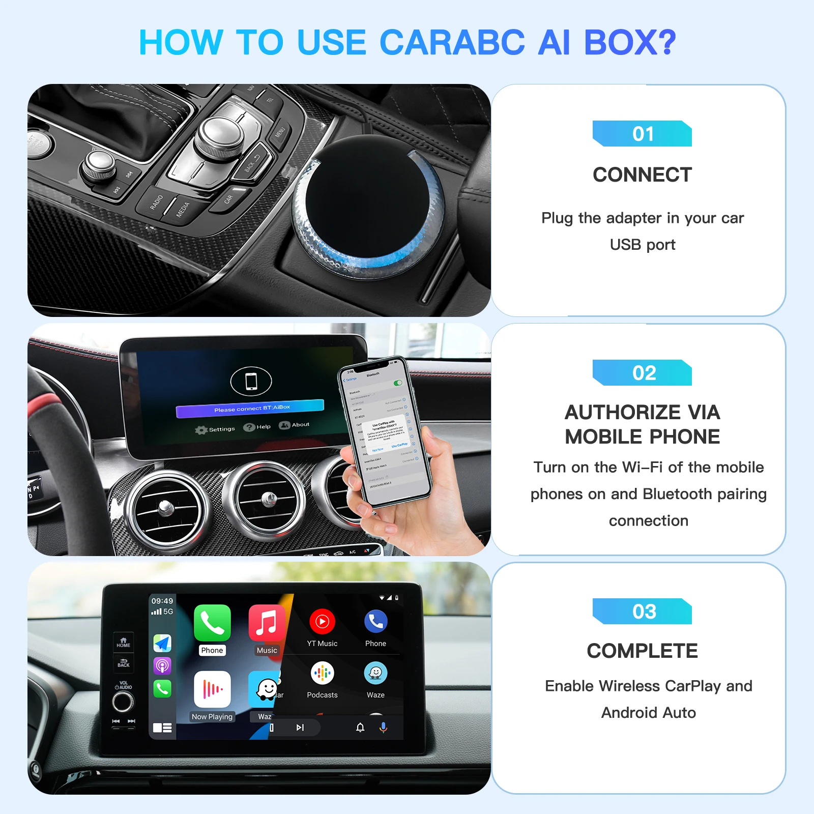 2025 New Carplay TV Box Android 13 Carplay Ai Box Car Multimedia Player with HDMI Port 4G+64G for Chery Volvo Hyundai Volkswagen