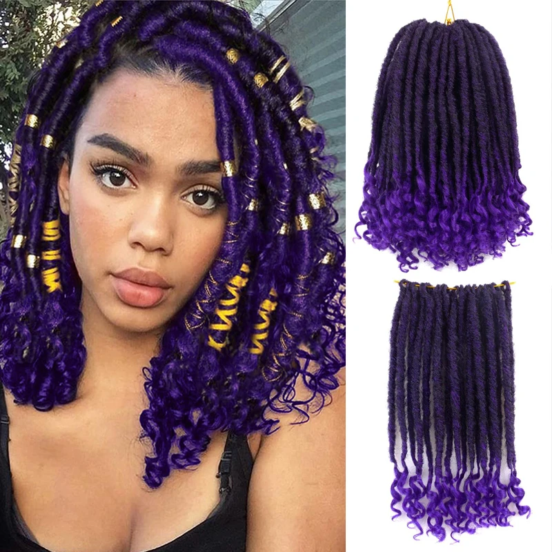 Purple Goddess Faux Locs Crochet Braids 16/20 Inch Synthetic Dreadlocks Crochet Hair Extensions With Curly End For Black Women