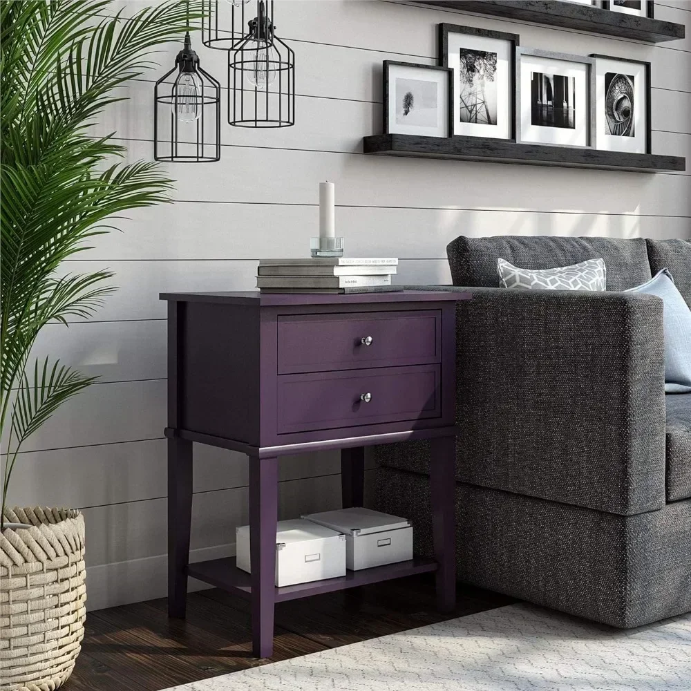 Home Franklin Accent 2 Drawers, Purple Table Bedroom Furniture Nightstand