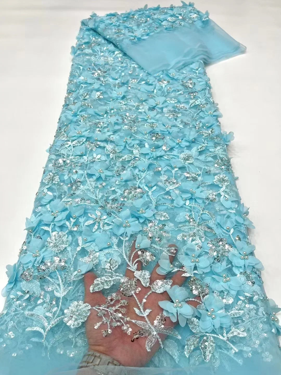 Африканское 3D цветочное кружево ручной работы, французская тюлевая кружевная ткань, вышитые наклейки, нигерийская ткань для шитья платьев