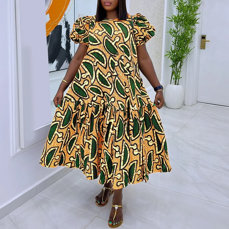 

VONDA Women Print Dress Summer Party Vintage Sundress 2025 Puff Sleeve Loose Vestidos Casual Ruffled Midi Robe Femme