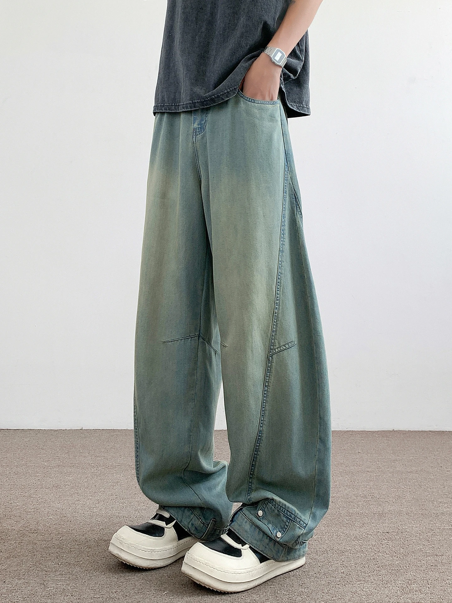 

Мужские джинсы American Sle в стиле ретро, широкие повседневные брюки, свободные прямые джинсовые брюки на осень-зиму с карманами