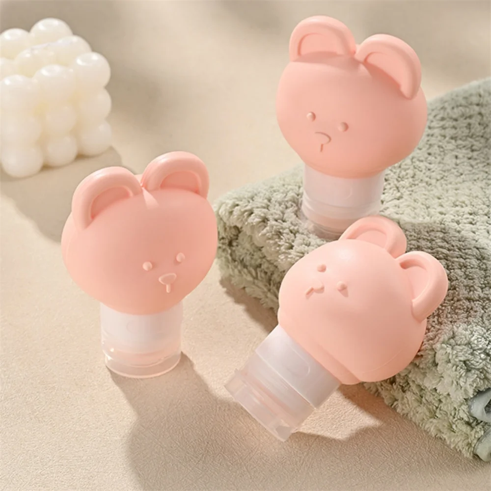 Bouteille distributrice de Lotion Portable de 80ml, bouteilles rechargeables en Silicone ours de dessin animé, mallette de rangement de douche de voyage, bouteille à pompe organisateur