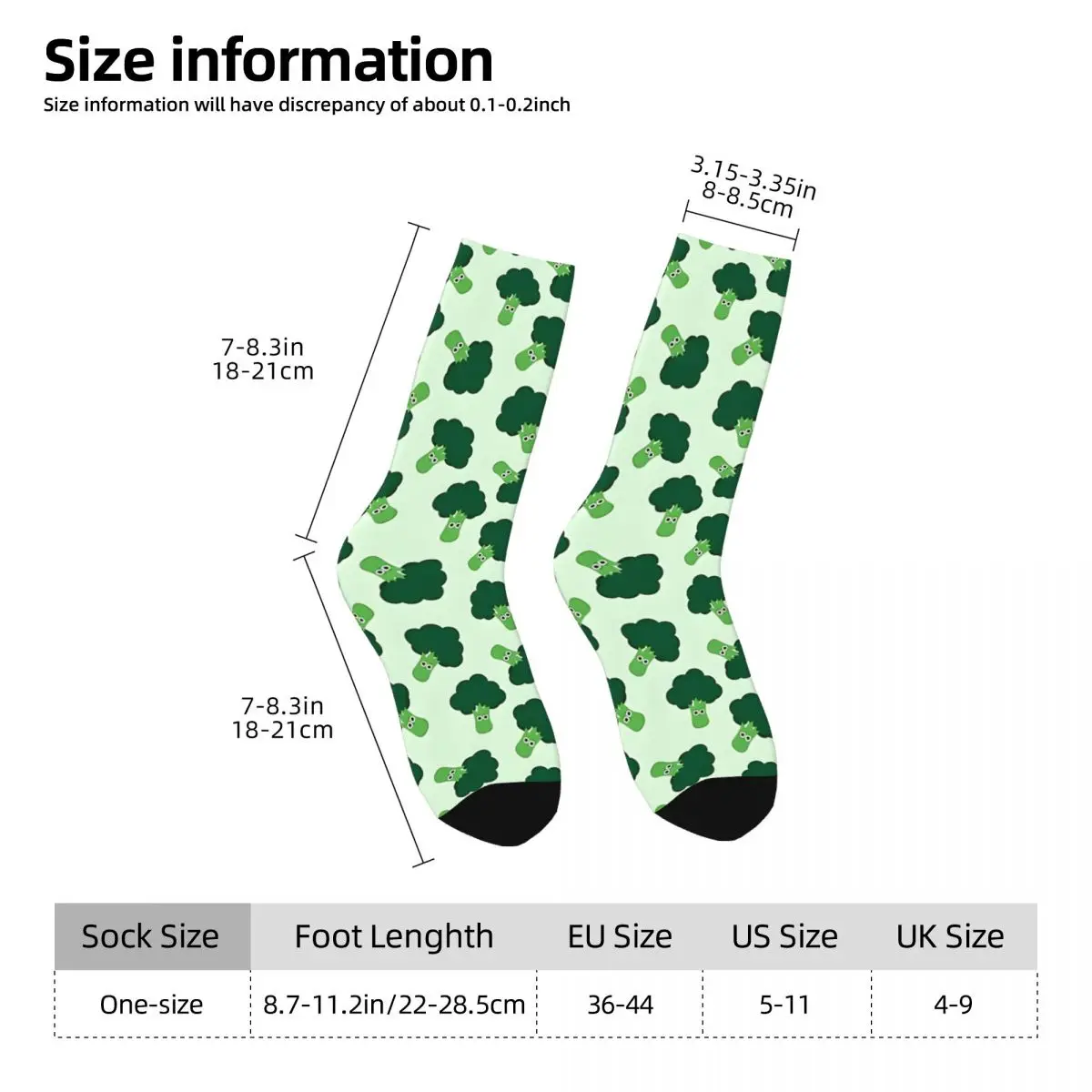 Funny Crazy Sock for Men Happy Broccoli Vintage Funny Food Quality Pattern Printed Crew Sock Novelty Gift