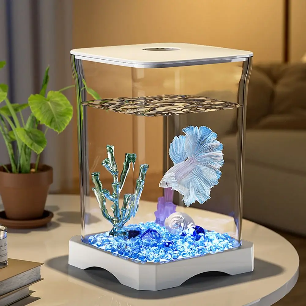 Acrylic Betta Fish Tank Removable High Transparency Mini Goldfish Tank with Feeding Hole Small Landscape Fish Tank