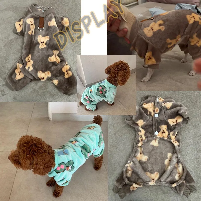 Soft Flannel Dog Pajamas for Small Medium Large Dogs, Cartoon Animals Bear Dinosaurs Print Puppy Onesie Winter Dog Jumpsuit