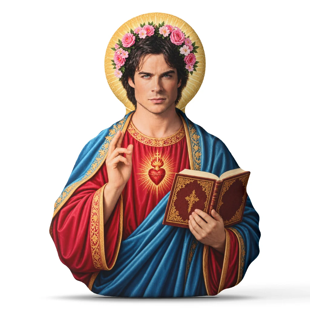 Damon Salvatore Saint Shaped Pillow Sacred Heart Cushion Double Sided Throw Pillow Christian Home Decor Prayer Room Bedroom