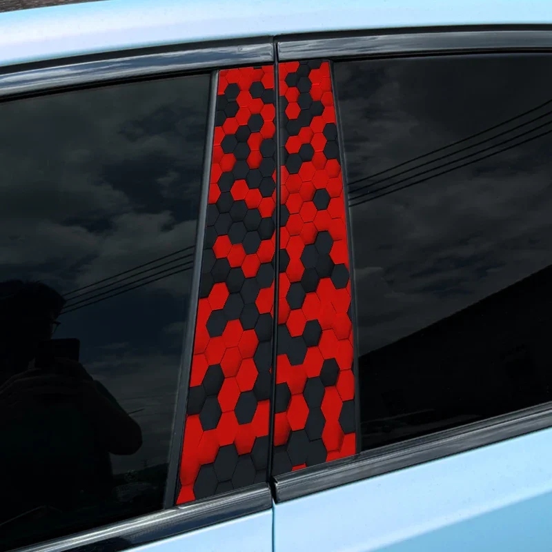 

1PC 3D Red and Black Honeycomb Car Sticker Auto B Pillar PET Decal Waterproof Vehicle Door Center Column Refit Car Styling Decor