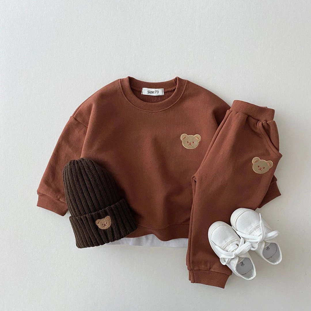 Korean Bear Fashion Baby Boys and Girls Autumn Clothing Set Children's Sweatshirt Long Sleeved Trousers Two-piece Sports Suit