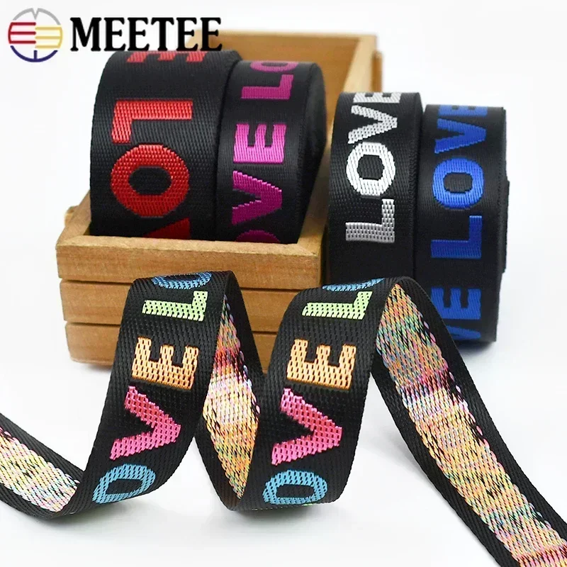 10Yards Meetee 25/38mm Nylon Webbing Jacquard LOVE Tape Ribbon for Bag Strap Belt Garment Webbings Sewing Bias Accessories