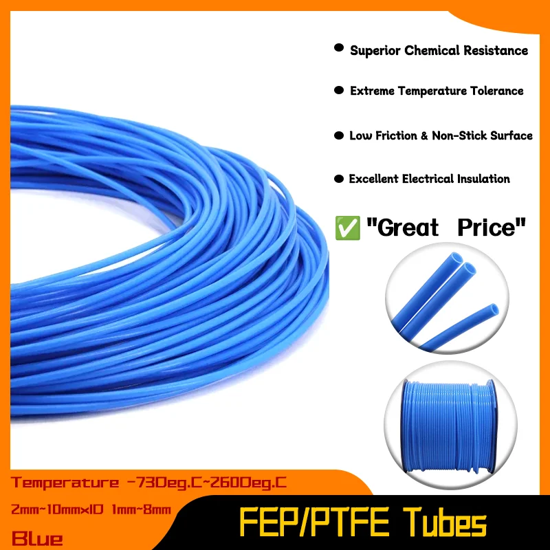 

PTFE Tube FEP Insulated Hose Extruder J-head Rigid Pipe For 3D Printer Parts 1~10m Blue ID 1 2 2.5 4 6 8mm x OD 2 4 6 8 10mm