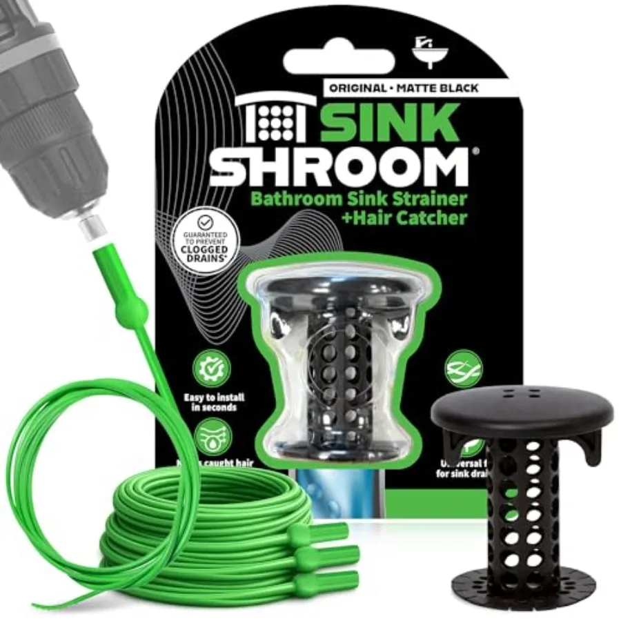 

Hair Catcher, Matte Black Bathroom Sink Drain Protector, Hair Snare - Comes with 4 DrainShroom Toss Disposable Drain Snakes