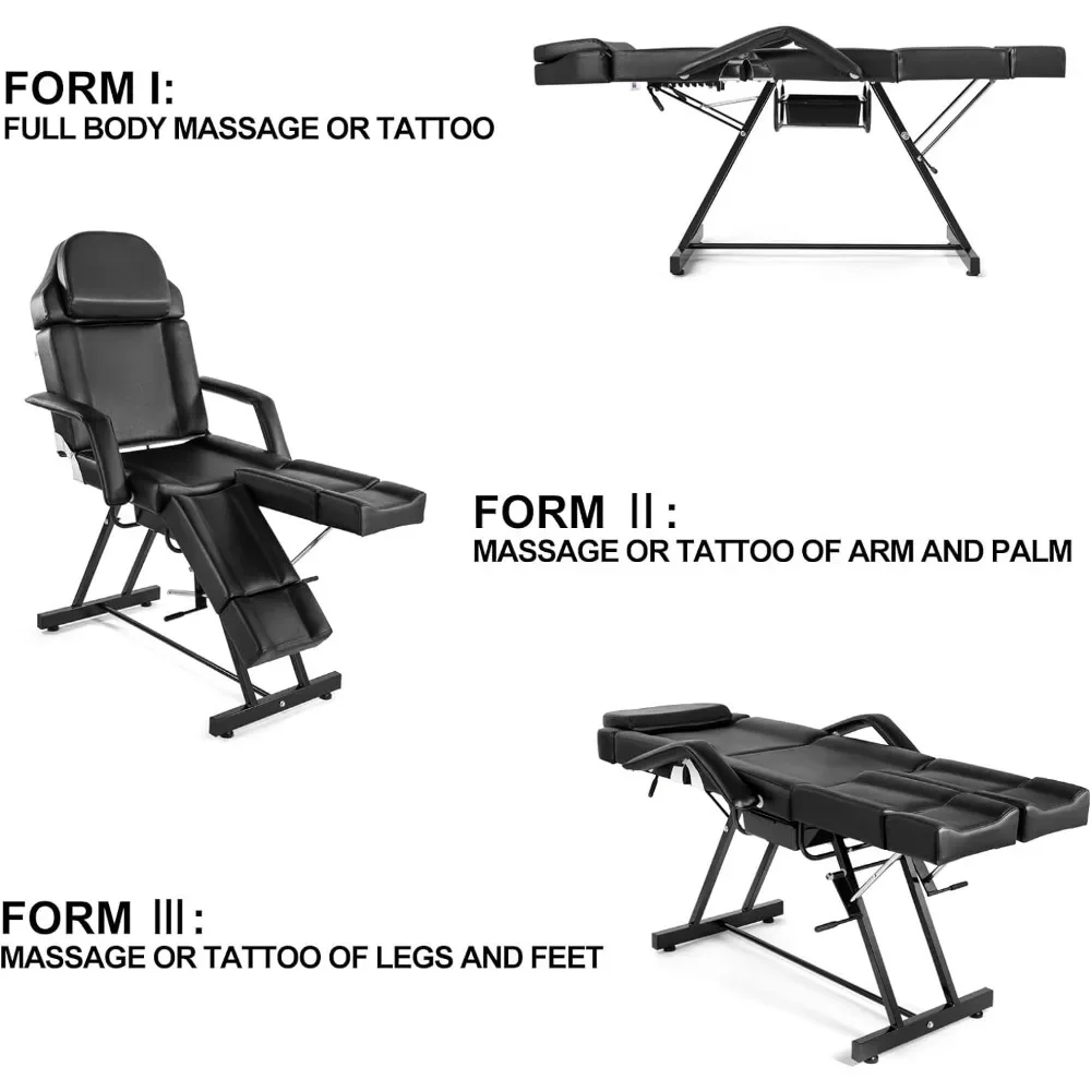 Mesa de masaje de manos Cama facial Cama de masaje Cama de pestañas para extensiones de pestañas Silla de salón con bandeja Reposapiés divididos