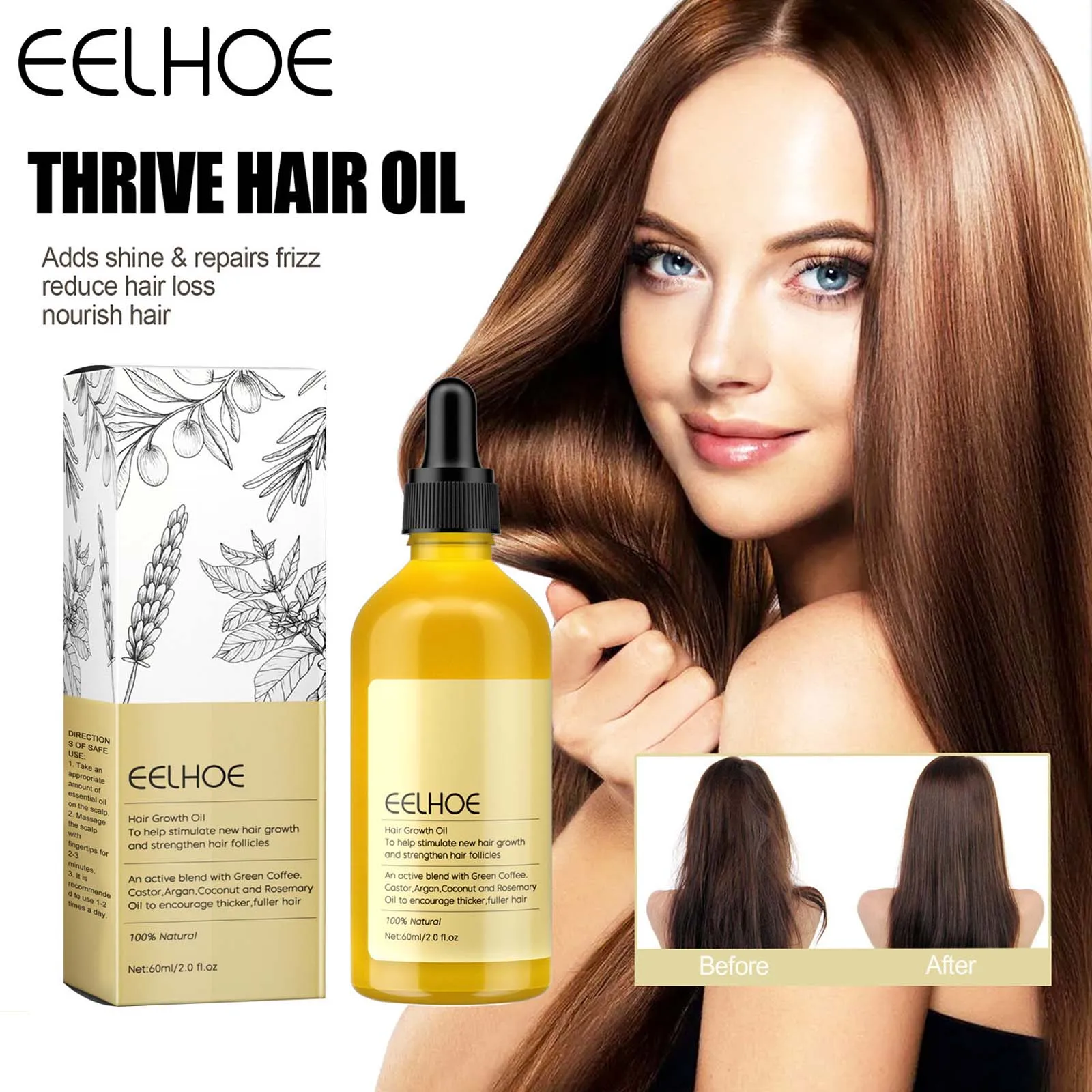 

EELHOE Rosemary Original Hair Oil Scalp Treatment Anti Frizz Repair Damaged Hair Nourishing Oil Smooth Hair Straightening Serum