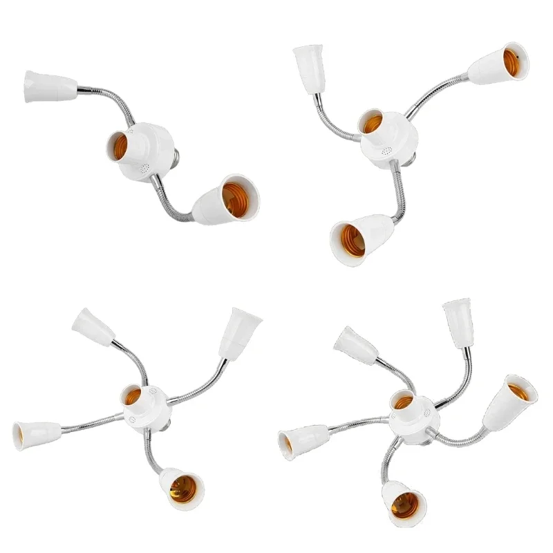 

Adjustable White E27 Base Light Socket Splitter Gooseneck LED Bulbs Holder Converter with Extension Hose 3 4 5 Way Adapter