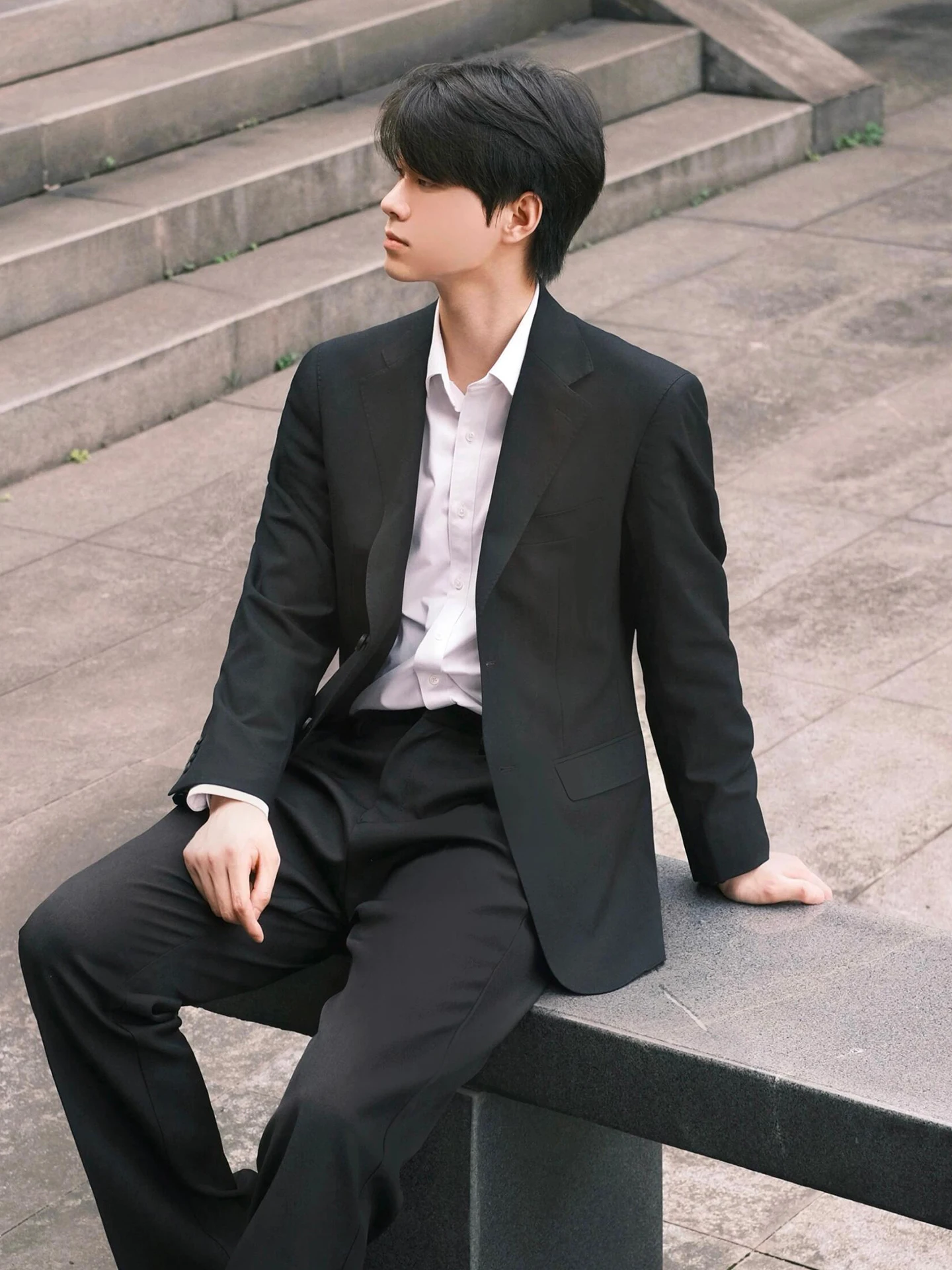 Casual Style Men's Uniform Black Suit Loose Fit Fashionable Urban Children's Wear All Seasons Long Sleeve Single-breasted Coat