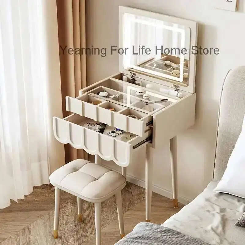 

Cover Dressing Mini Simple French Table Foldable Storage Makeup Vanity Table with Mirror Modern Dressers for Bedroom Furniture