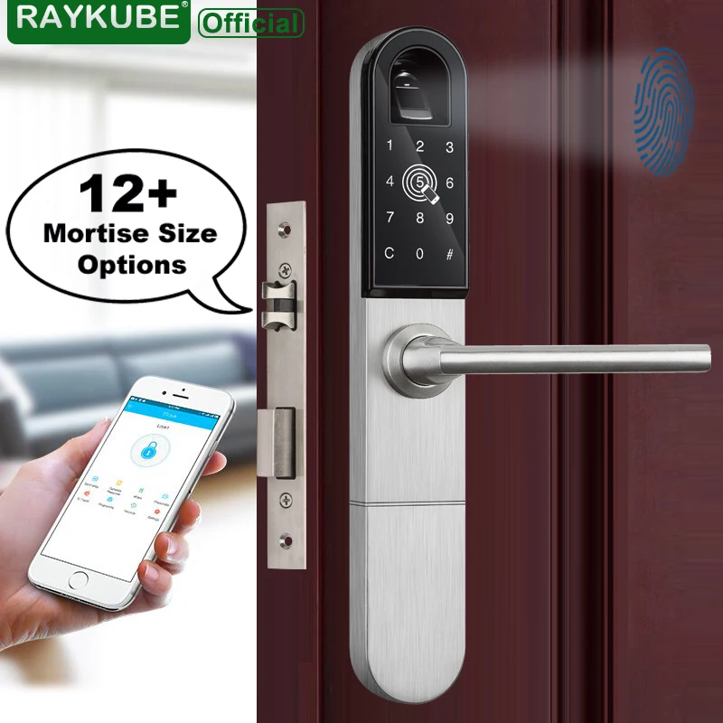 RAYKUBE Electronic Door Lock With Fingerprint / Smart Card / Bluetooth Unlock Wifi TT lock Phone APP Keyless Mortise Lock R-F918