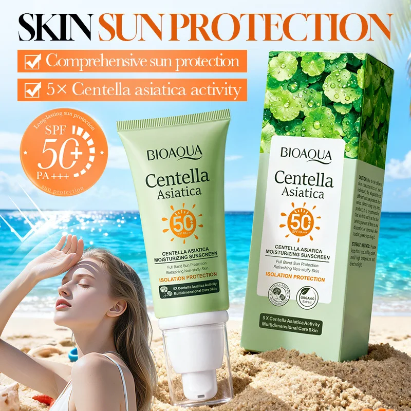 Centella Asiatica Moisturizing Sunscreen Cream 50g, SPF50+ PA+++ High UV Protection, Anti-Photoaging Sunblock with Nicotinamide