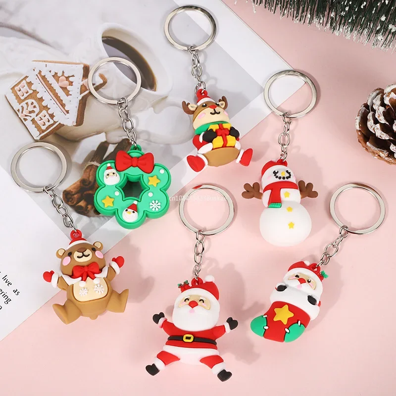 1pcs Santa Claus Elk Pendant Christmas Keychain Key Chains Cartoon Christmas Doll Keyring Xmas New Year Backpack Bags Ornaments