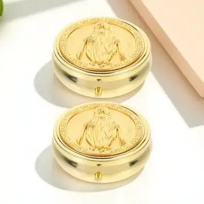 

2pcs Gift Box Vintage Round Metal Jewelry Storage Box For Rosary Communion Keepsake Waterproof Rustproof Zinc Alloy Trinket