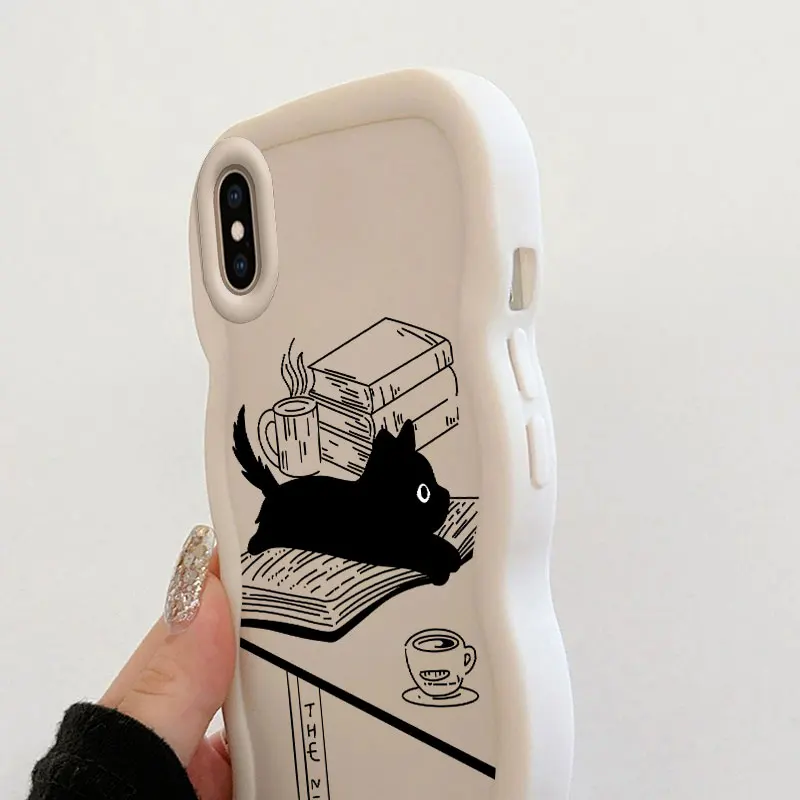 Capa de telefone cat macalong para iphone 7, 8 plus, se 2020, 2022, x, xs, max, borda macia, ondulada, à prova de choque, shell