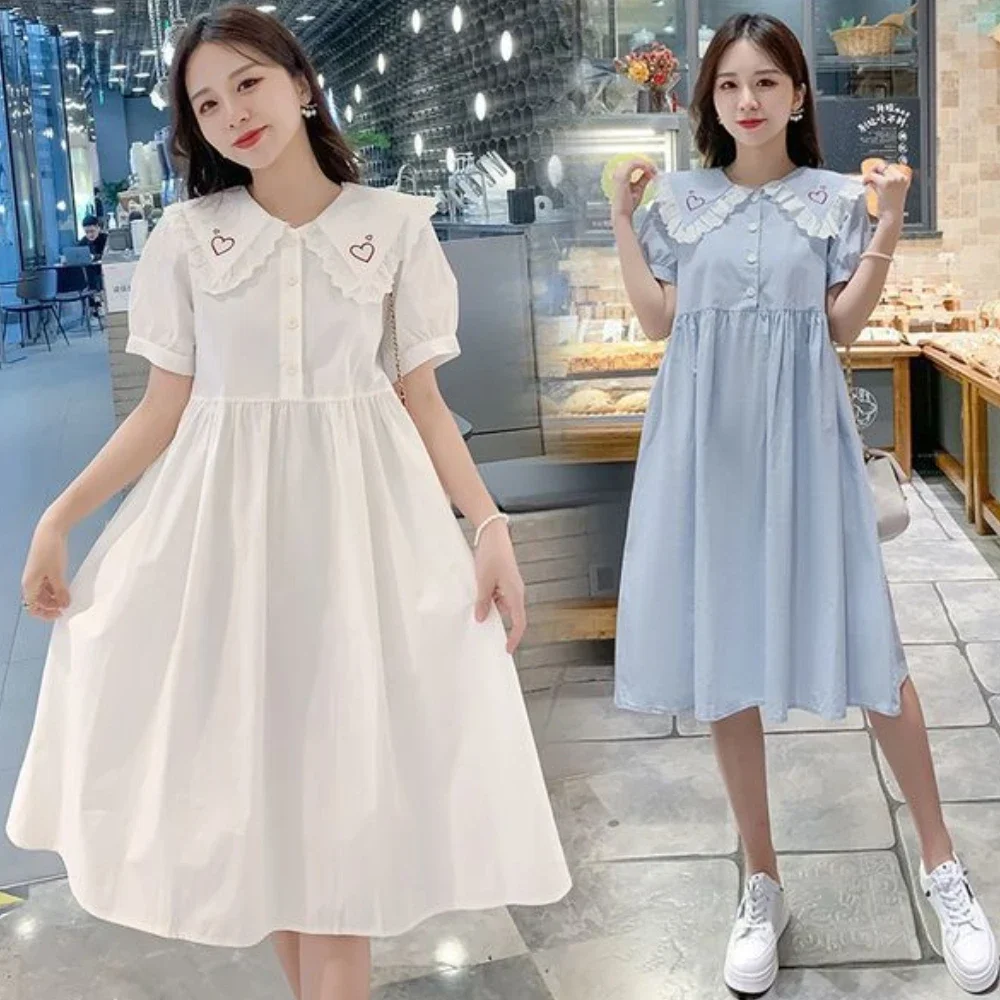 

2025 New Short Sleeved Pregnant Dress Trendy Mom Medium Length Pregnant Summer Loose Skirt Maternity Dresses for Photo Shoot