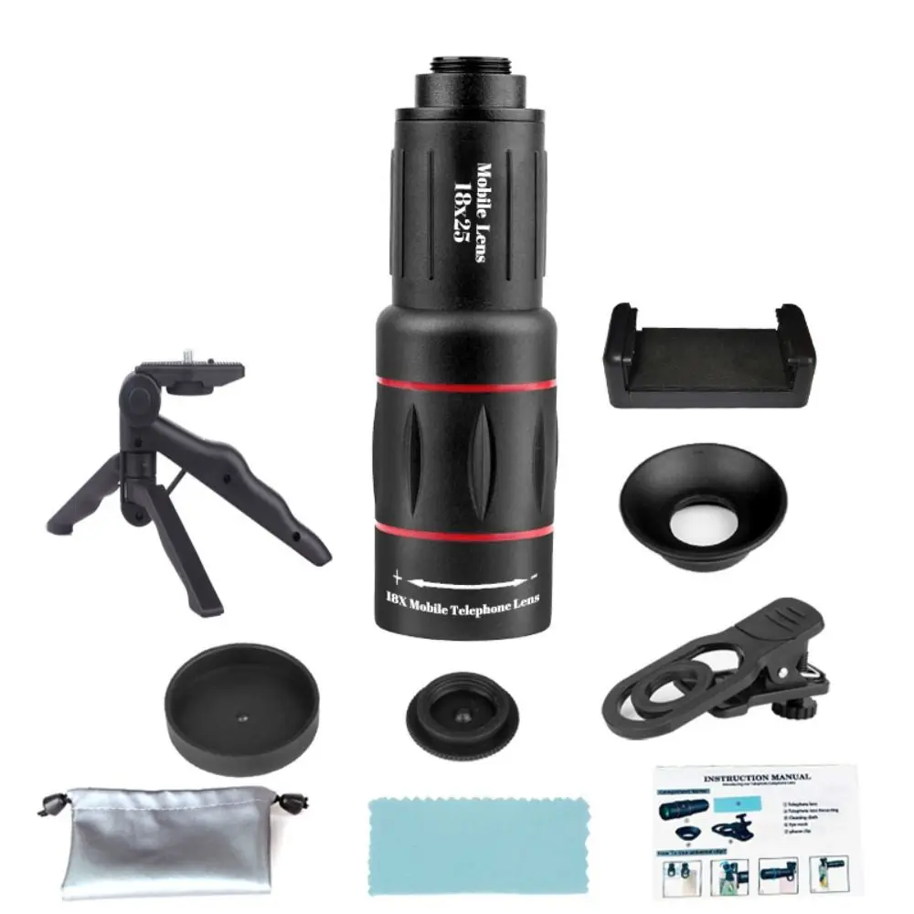 Lensa Ponsel Optik HD Universal Lensa Telefoto Monokuler Lensa Ponsel Zoom Monokuler Lensa Ponsel Tripod 18X25
