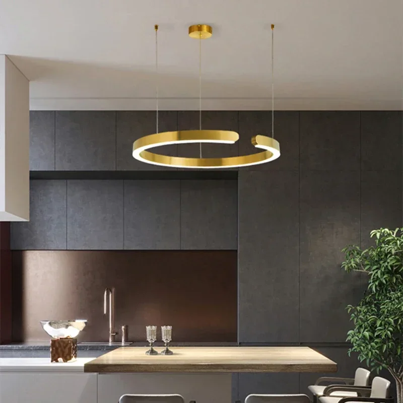 

Modern Light Luxury Minimalist Stainless Steel C-type Chandelier Restaurant Kitchen Pendant Lamp Home Decoration LED Lighting