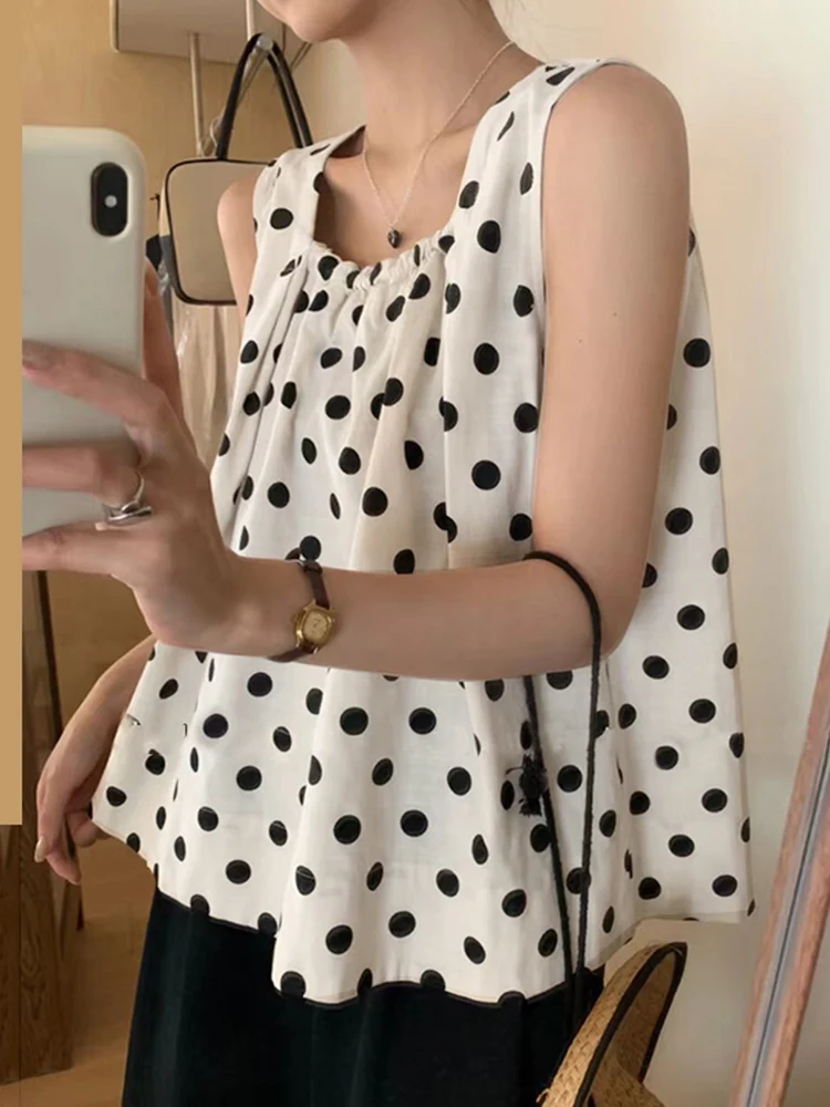 ZANZEA Korean Style Polka Dot Tank Tops Women Sweety Sleeveless Vest 2024 Summer Square Neck Tanks Blouse Vintage Holiday Camis