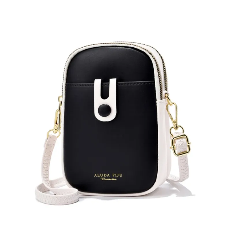 Mini bolsa de couro crossbody com zíper para mulheres Bolsa de ombro pequena Bolsa de telefone móvel Moda casual