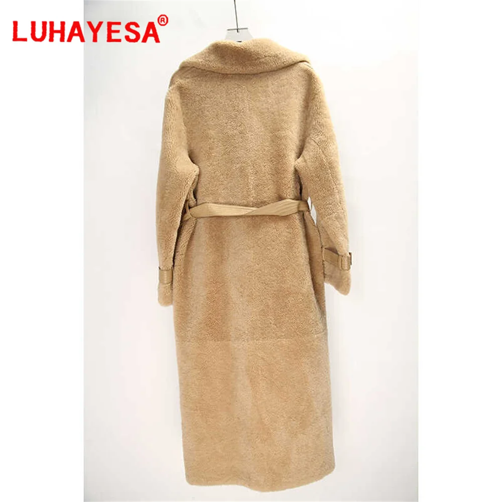 2024 L Vissesa Spain Pearl Lamb Sheepskin Fur Shearling Одежда для женщин Очень длинное зимнее модное тонкое пальто с воротником из натурального меха