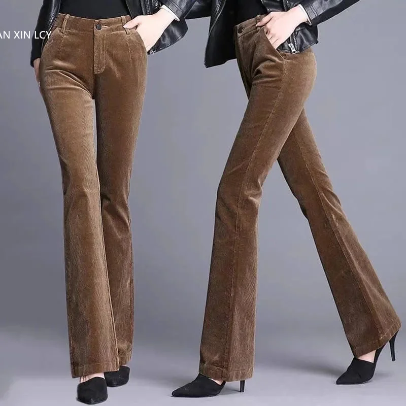 

Women's Corduroy Pants NEW Autumn Winter Wide Leg Micro Horn Pants 2023 High Waisted Slim Thicken Middle Aged Mother Pantalons